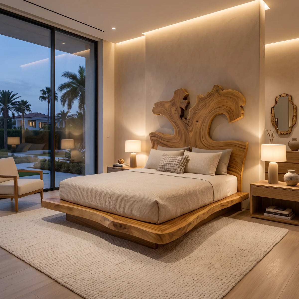 Luxury Bed Frame Freeform Sculptural Headboard For Master Bedroom