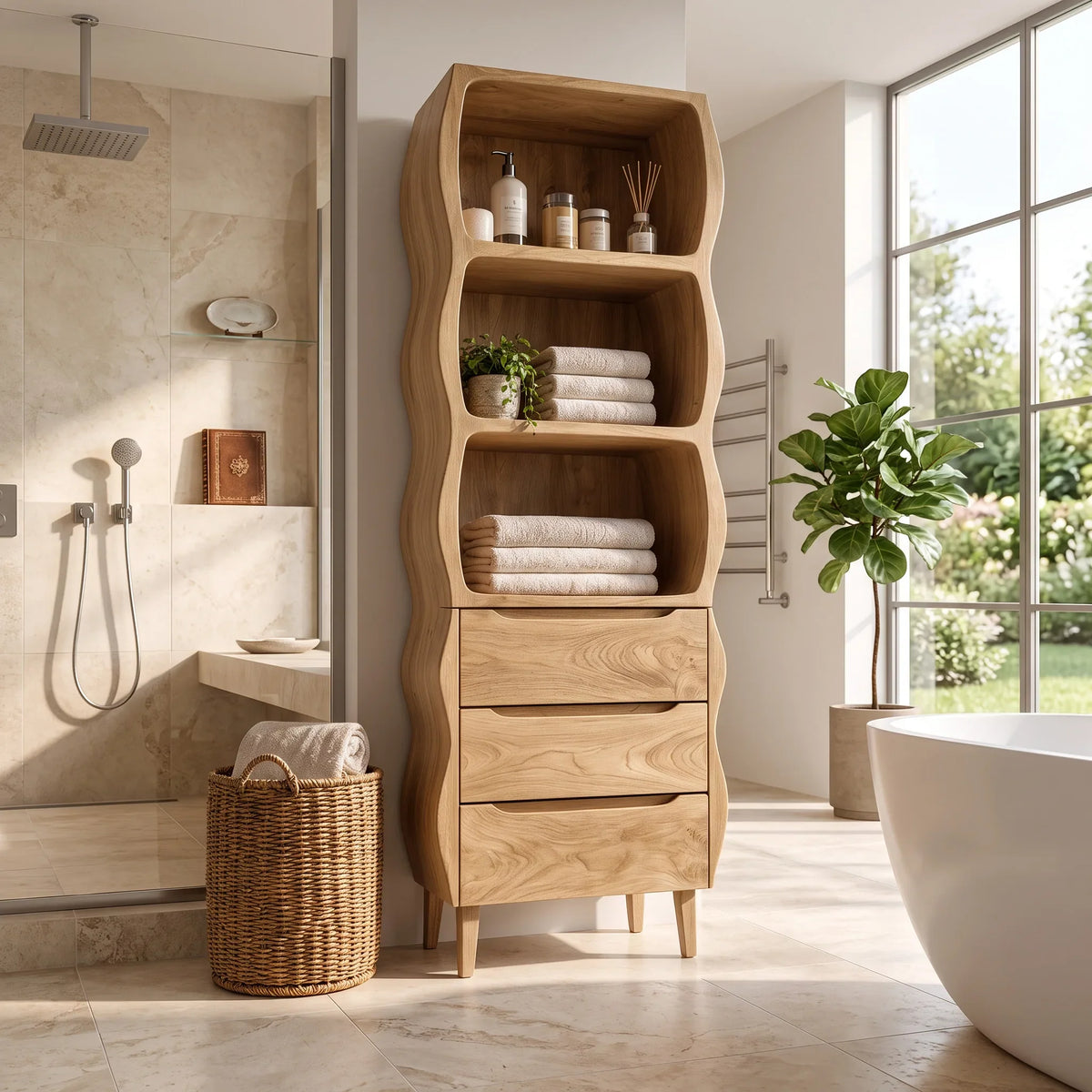 Modern Tall Bathroom Cabinet With Wavy Edges For Bathroom