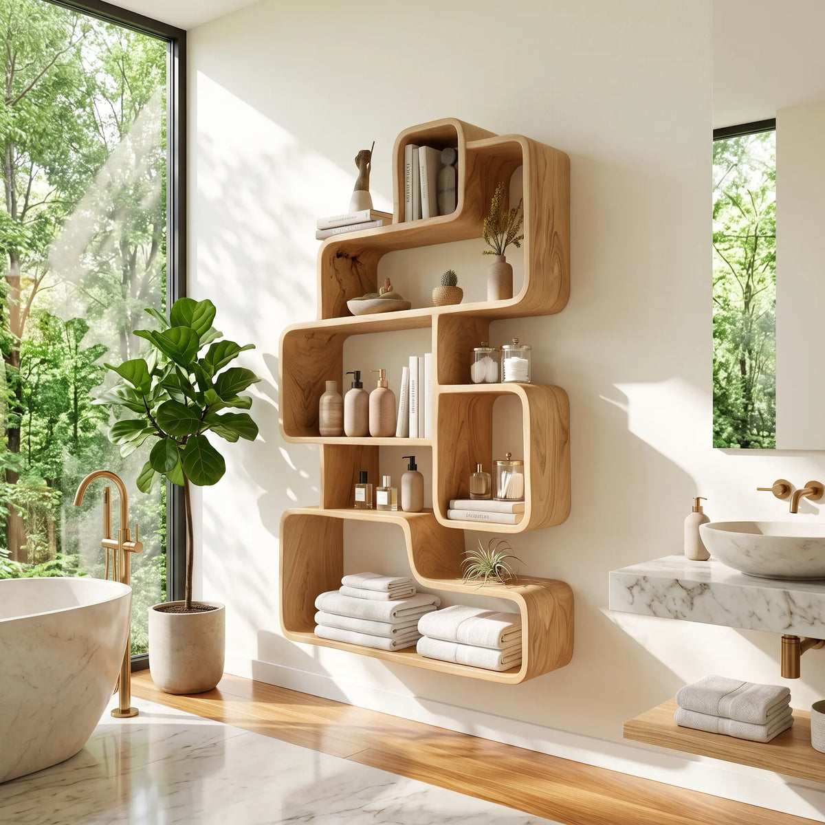 Farmhouse Wall Mounted Wood Shelves For Laundry Room