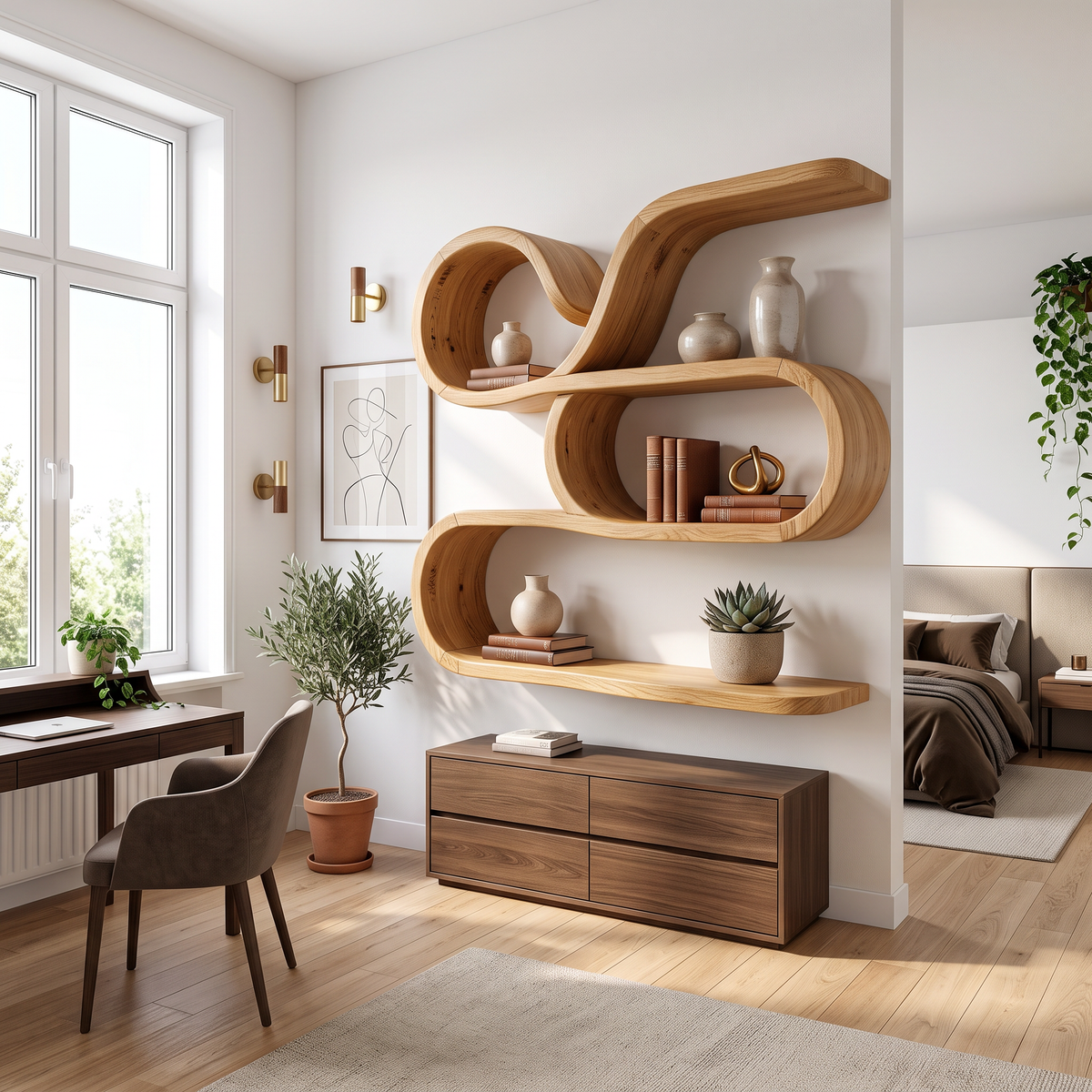Coastal Wooden Floating Storage Shelves For Bathroom