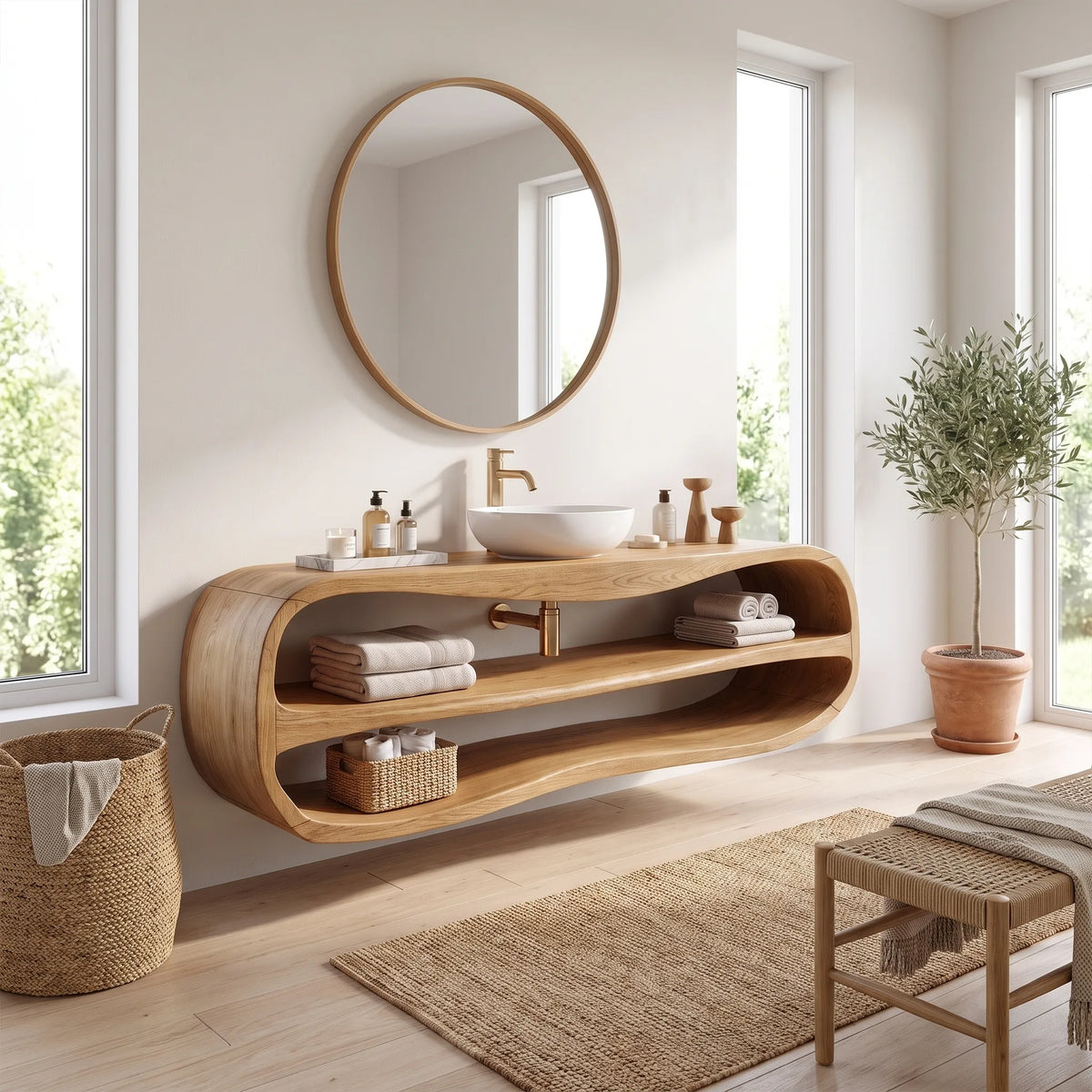 Contemporary Bathroom Vanity Bathroom Vanity With Sink Floating Bathroom Vanity Rounded Open Storage For Modern Bathroom