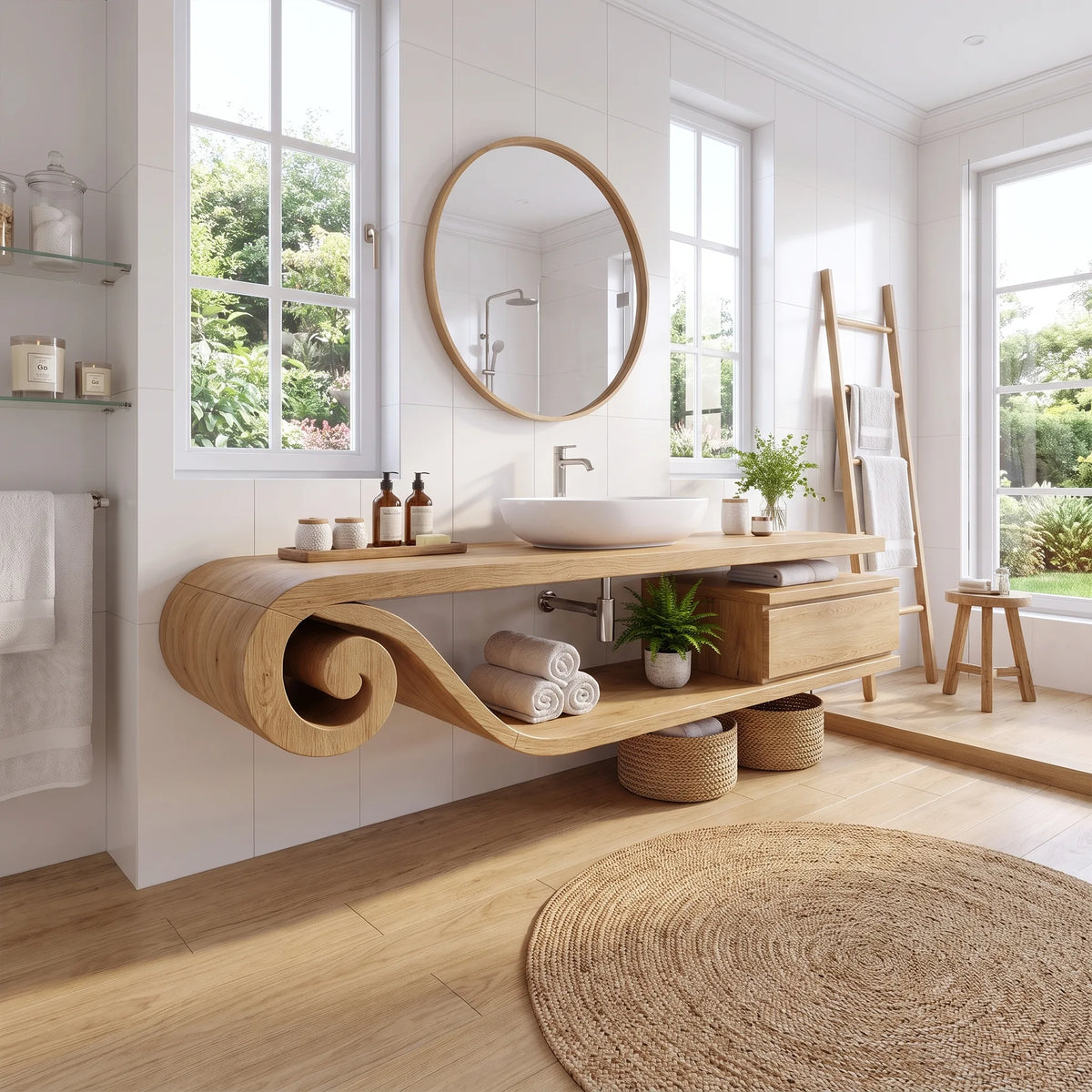 Flowing Floating Bathroom Vanity Floating Bathroom Vanity With Sink Modern Bathroom Vanity Curved Open Storage For Luxur