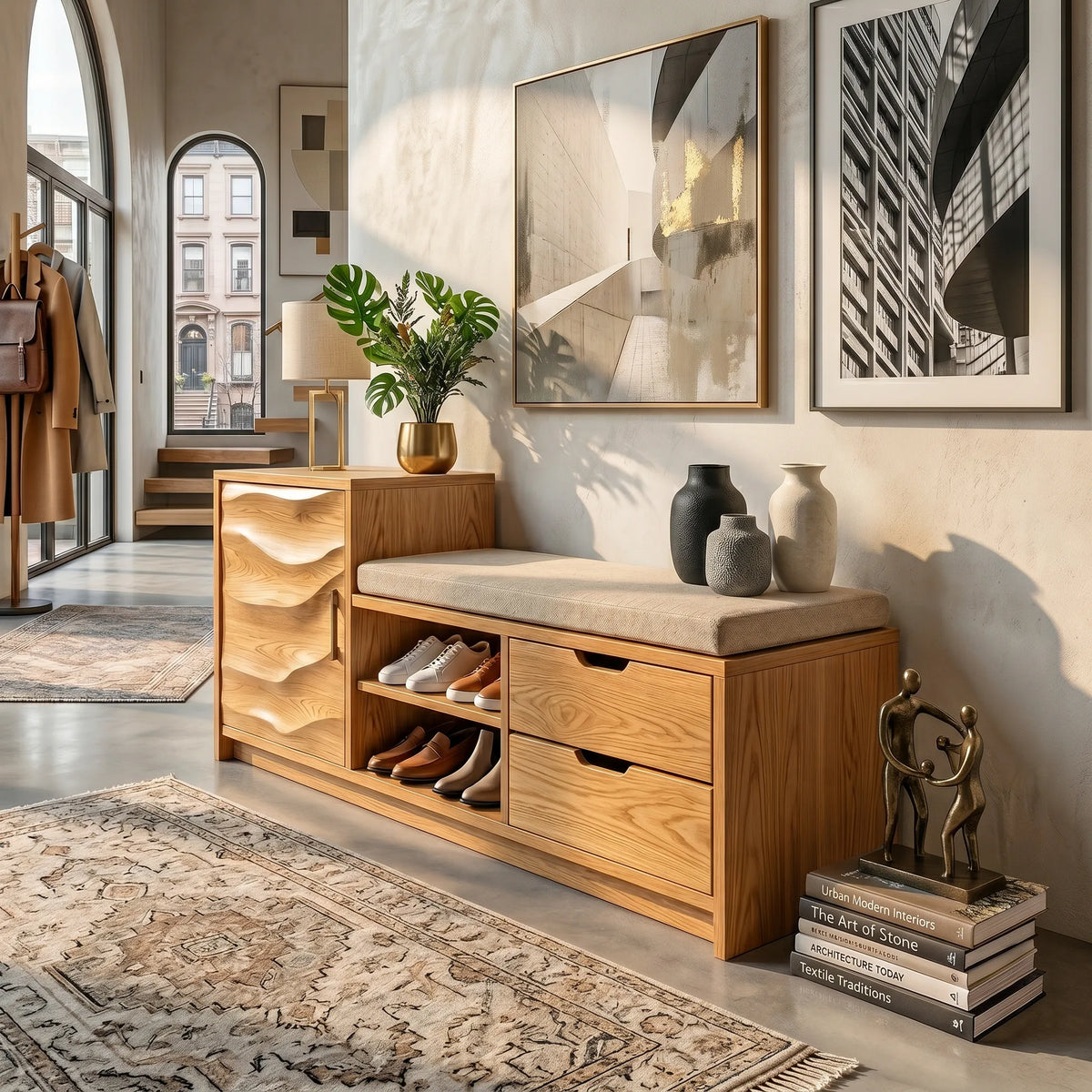 Industrial Shoe Cabinet For Loft Entryway Storage Section