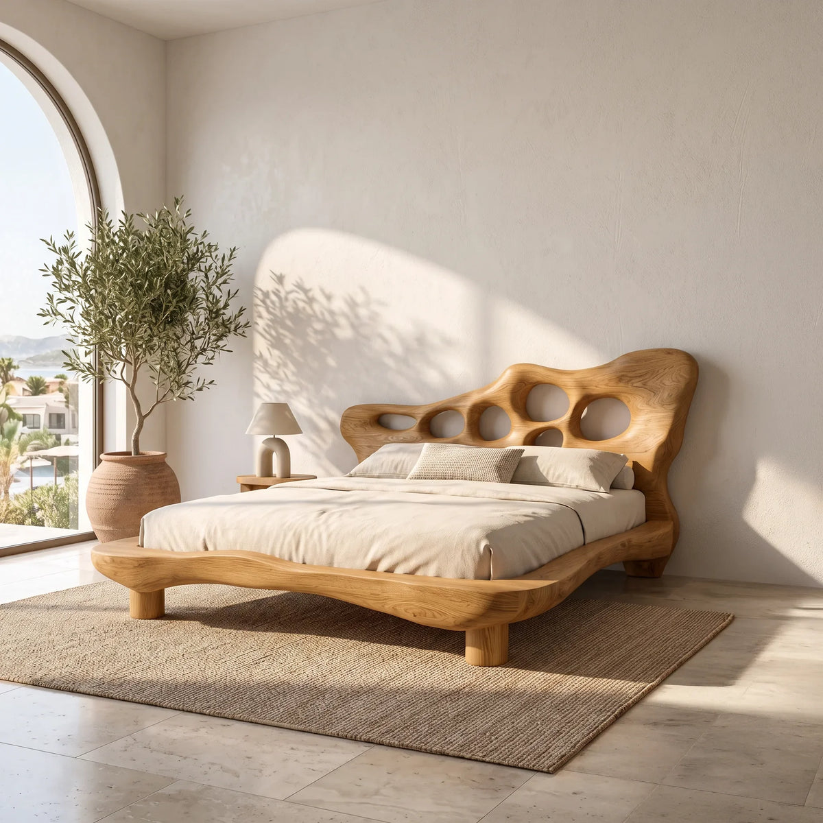 Contemporary Bed Frame Sculptural Headboard For Luxury Bedroom