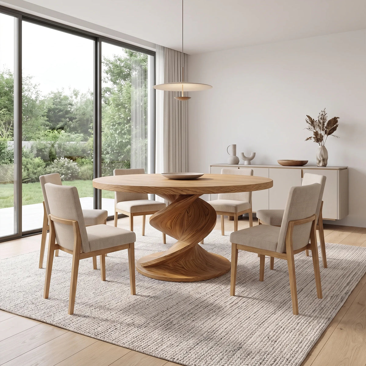 Relaxed Round Dining Table Wooden Dining Table Dining Room Table Spiral Base For Dining Room