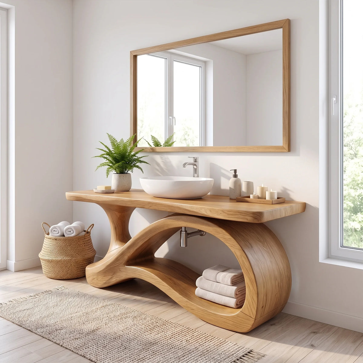 Airy Bathroom Vanity Bathroom Vanity With Sink Freestanding Bathroom Vanity Curved Base Storage For Primary Bathroom