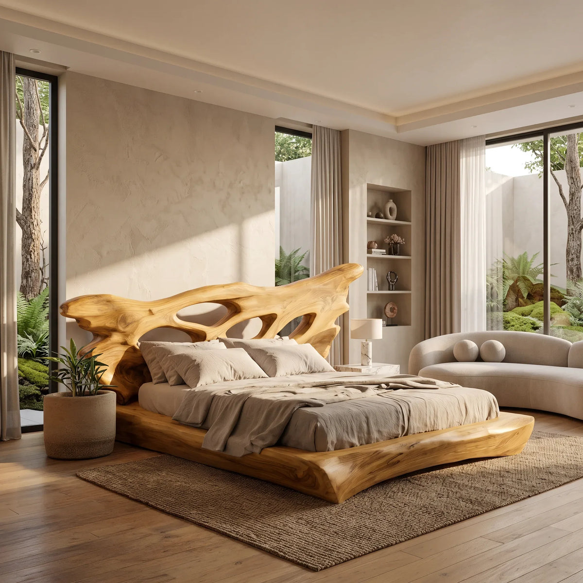 Modern Bed Frame Cutout Headboard For Luxury Master Bedroom