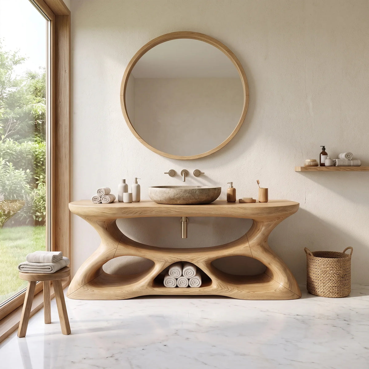 Graceful Bathroom Vanity With Sink Modern Bathroom Vanity Wooden Bathroom Vanity Sculptural Open Base For Primary Bathro