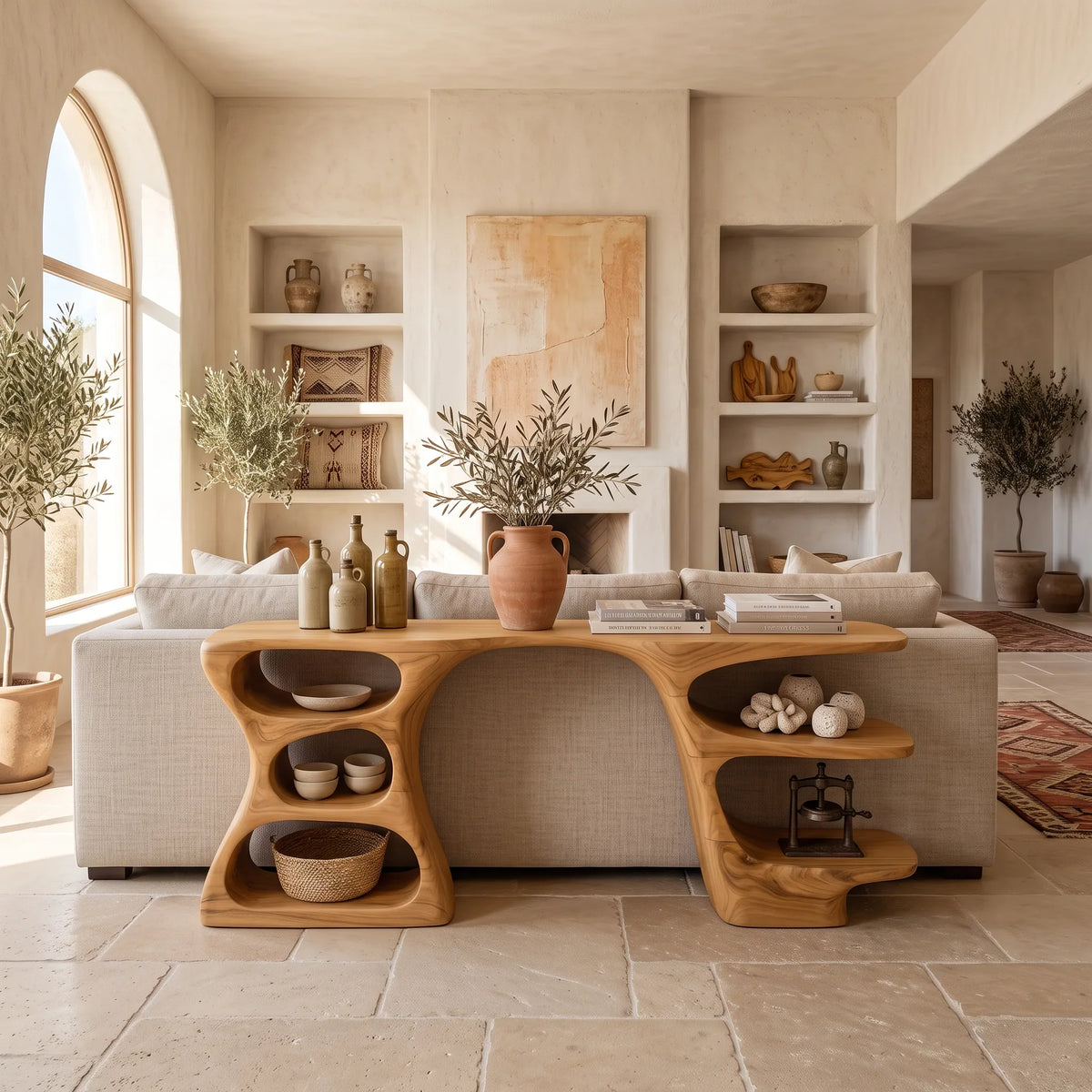 Organic Curved Storage Console For Contemporary Entryway
