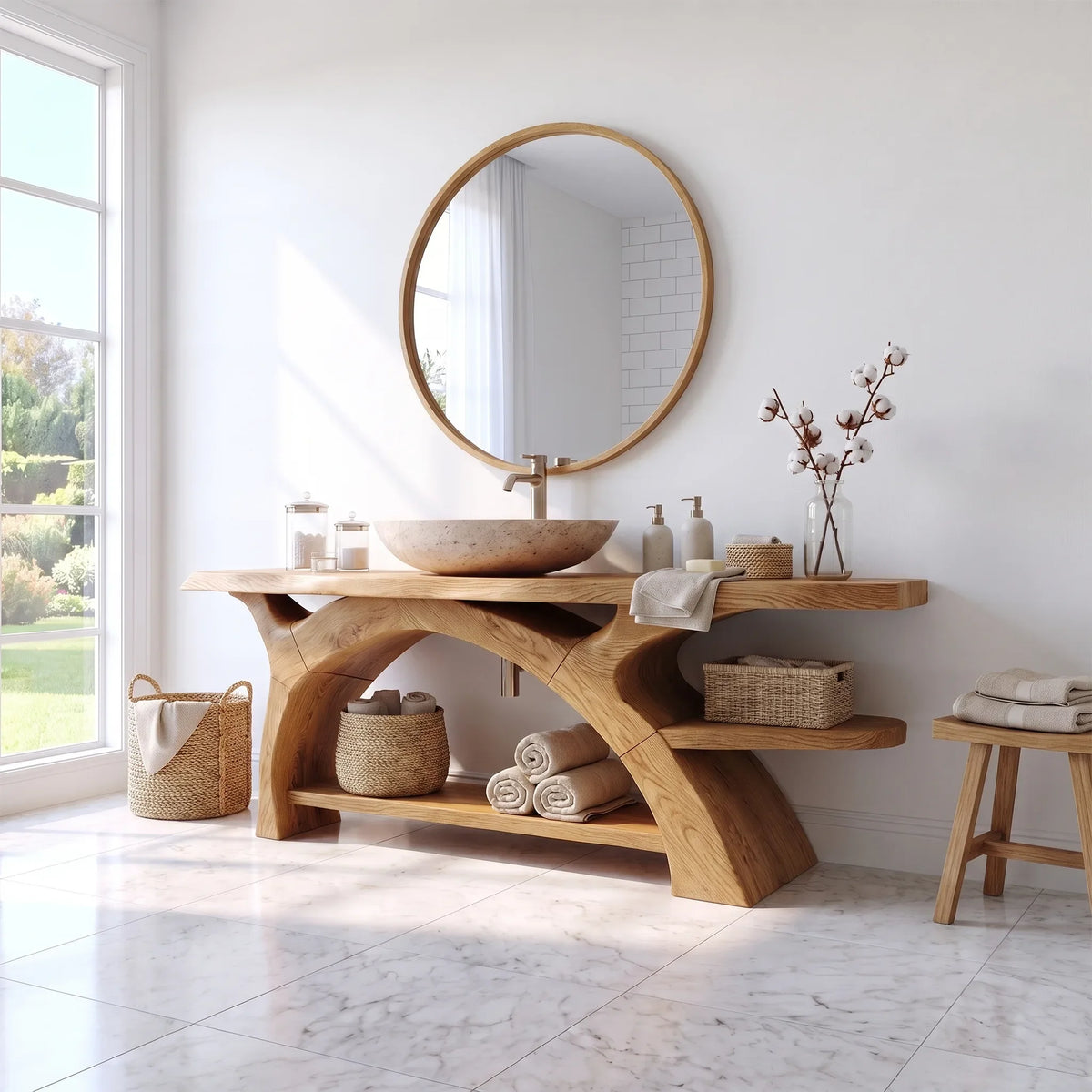 Serene Wooden Bathroom Vanity Bathroom Vanity With Sink Modern Bathroom Vanity Open Storage For Primary Bathroom