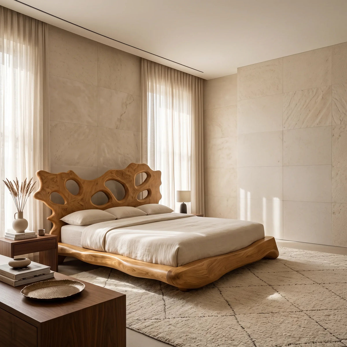 Luxury Bed Frame Sculptural Cutout Headboard For Bedroom