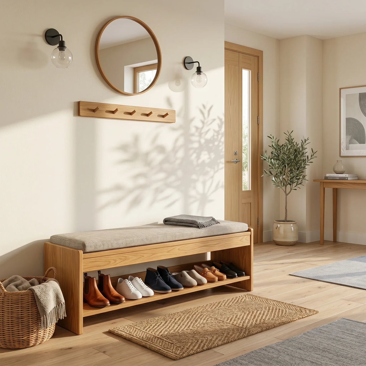 Modern Shoe Bench Rack For Apartment Hallway Display Corner