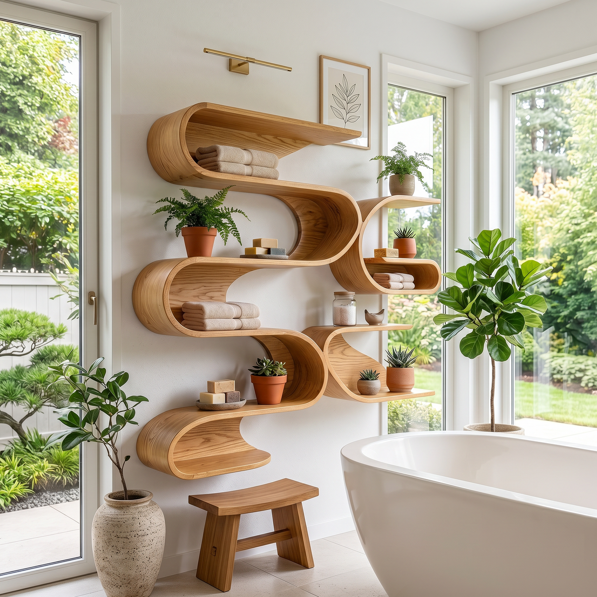 Organic Modern Wall Mounted Shelves For Bathroom