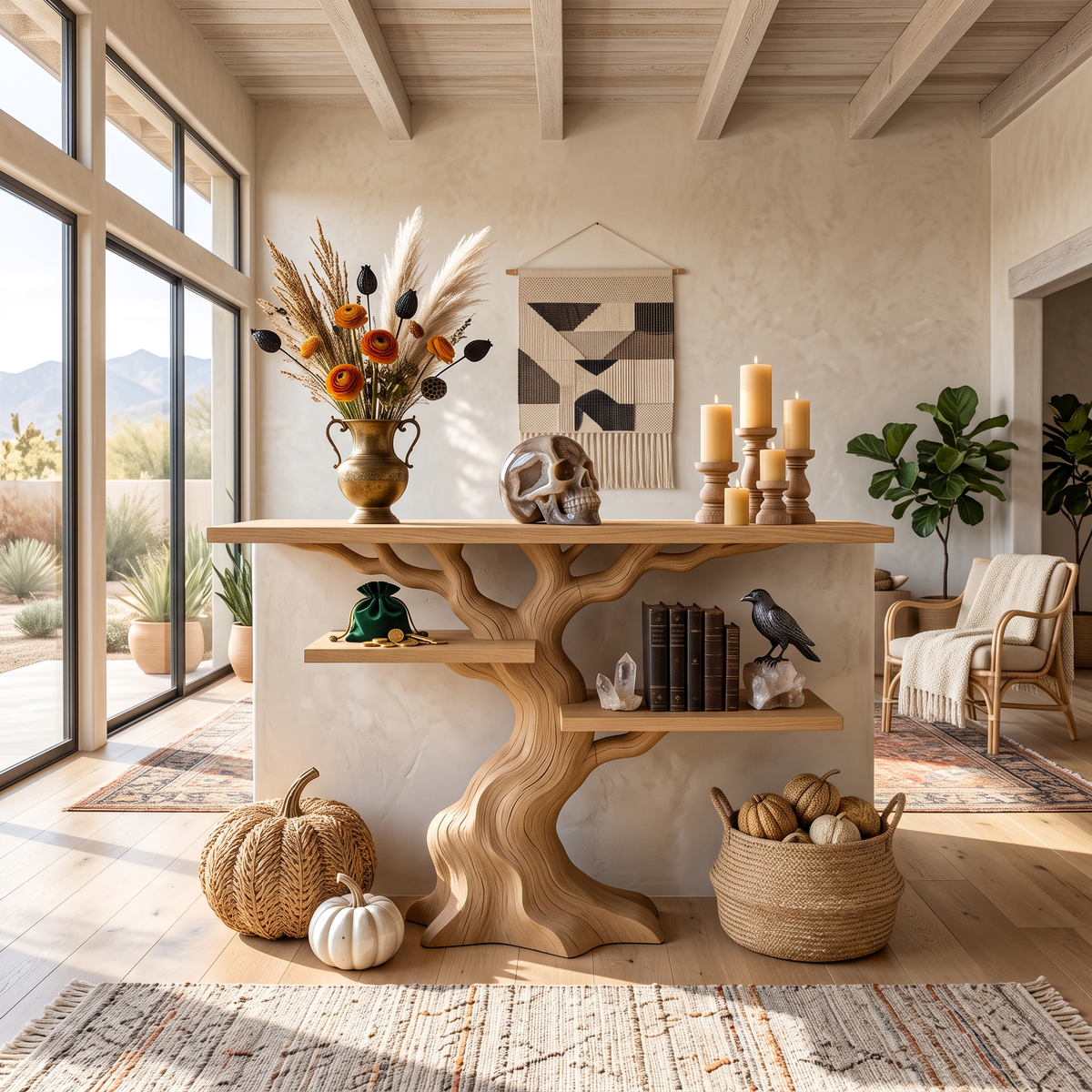 Organic Twisted Tree Sofa Table For Witchy Halloween Interior