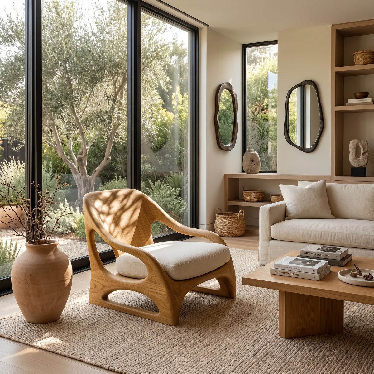 Modern Lounge Chair With Sculptural Triangular Frame For Designer Living