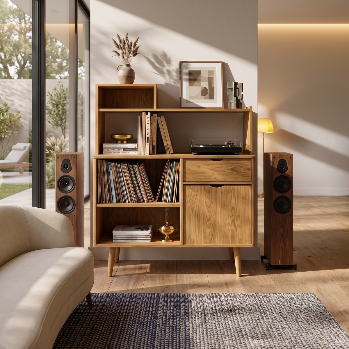 Modern Vinyl Record Cabinet With Drawers For Living