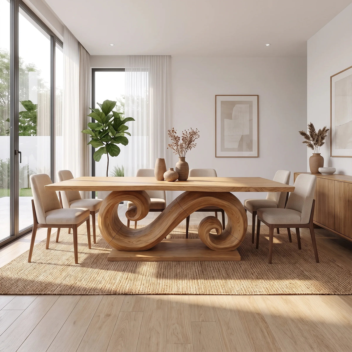 Graceful Dining Table Rectangle Modern Dining Table Double Scroll Base For Dining Room