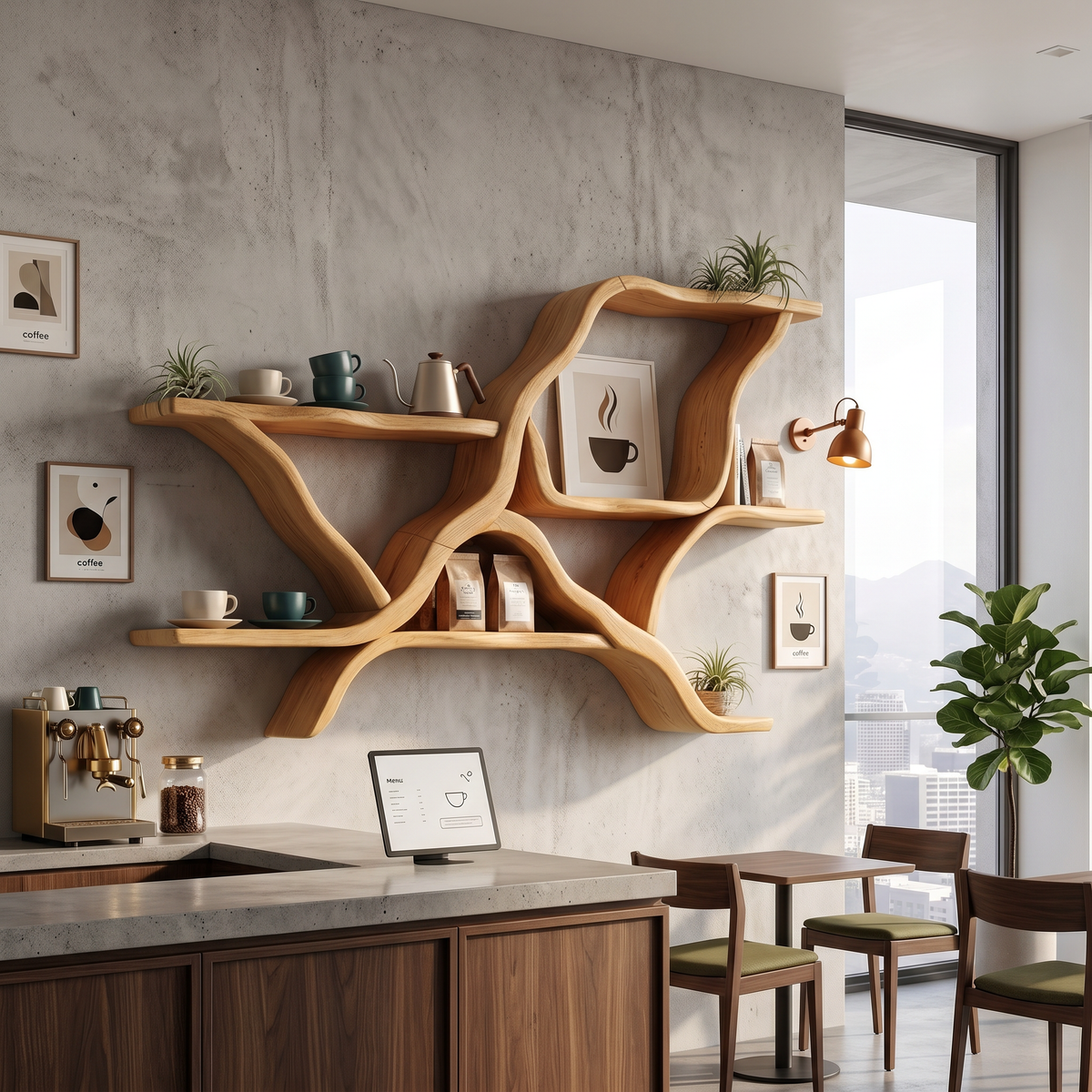 Mid Century Floating Display Shelves For Coffee Bar