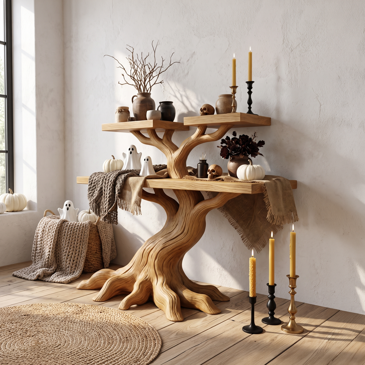 Minimalist Gnarled Tree Console For Vintage Halloween Decor