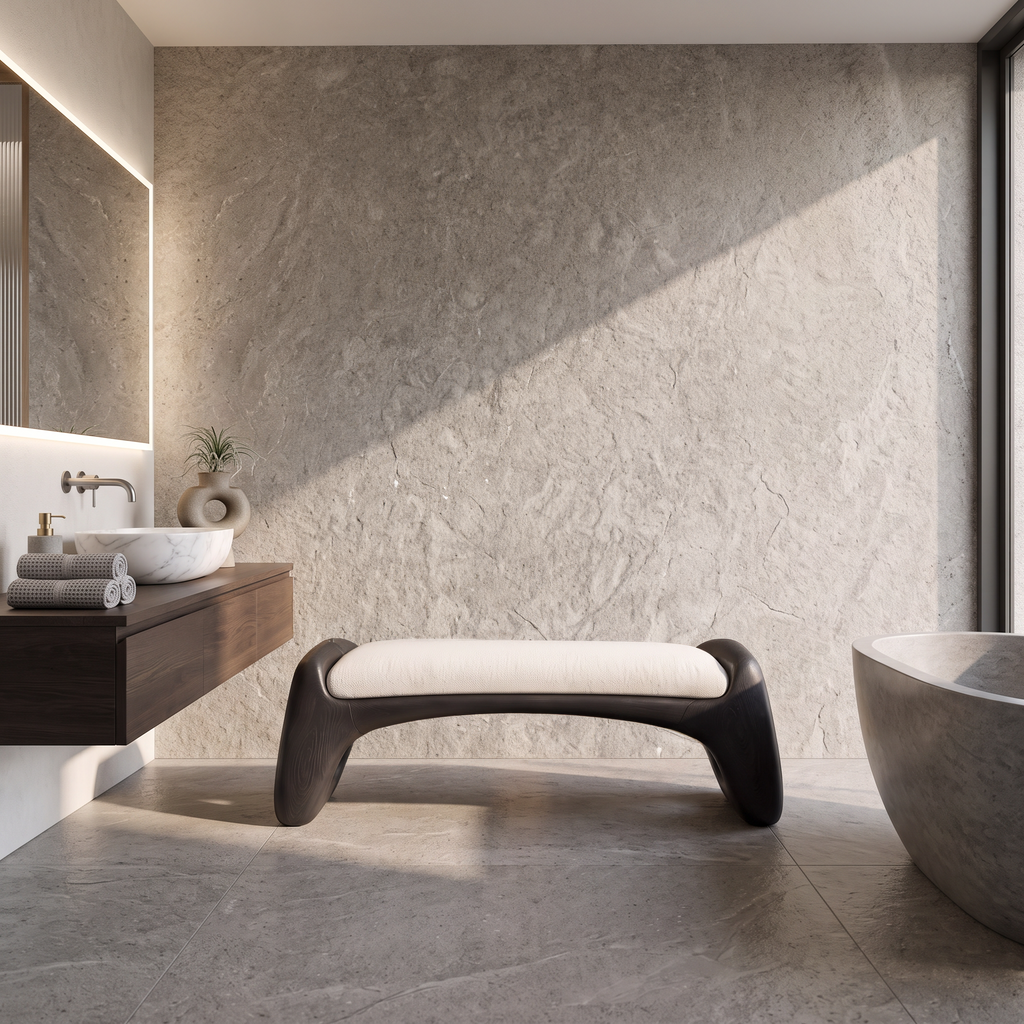 Natural Halloween Statement Bench With Soft Sculptural Form For Dressing Room