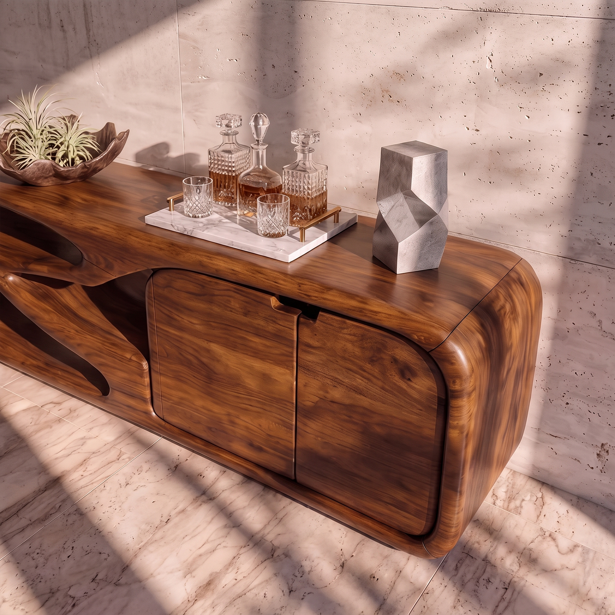 Scandinavian Sideboard With Asymmetrical Display Compartments For Living Room