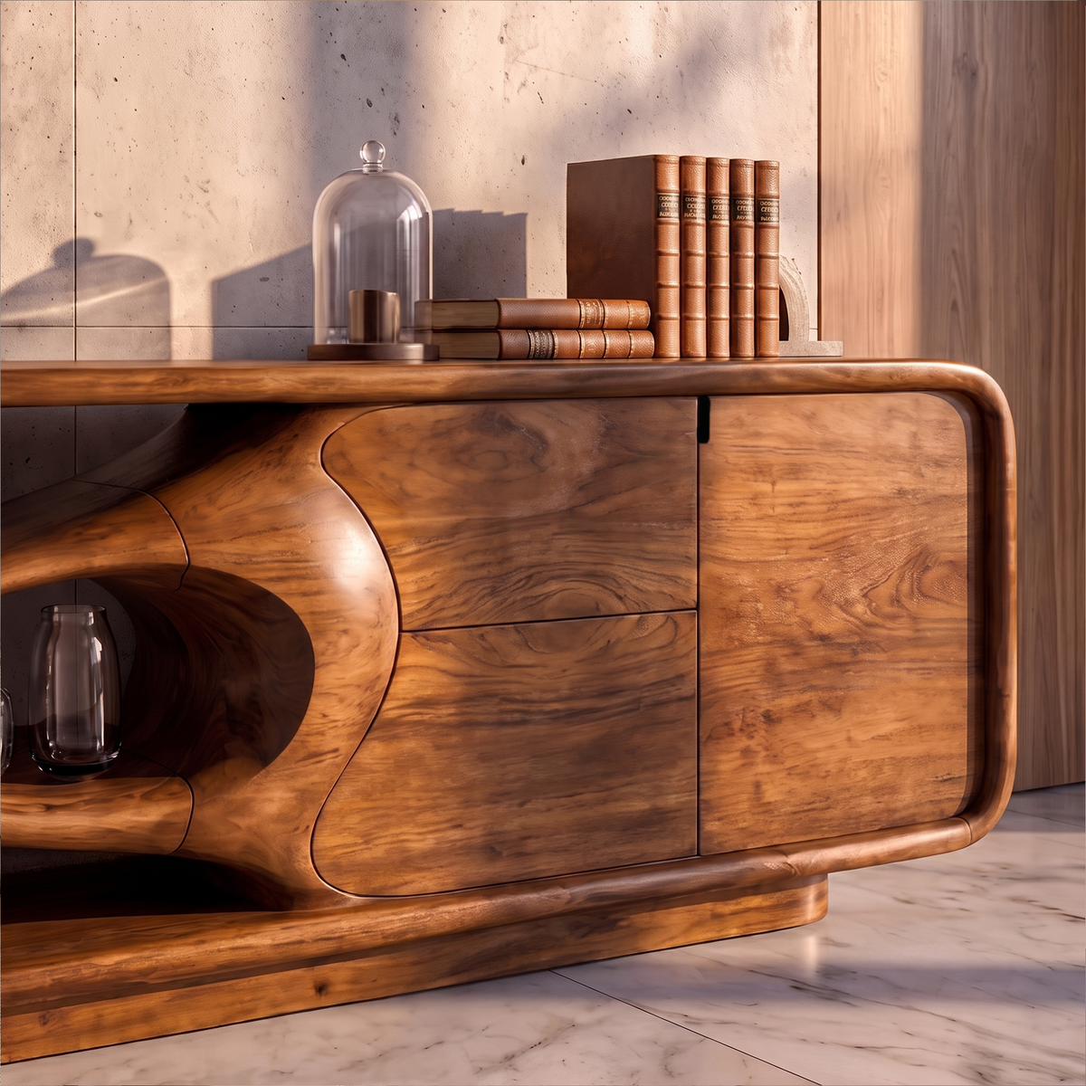 Organic Sideboard With Integrated Drawers And Flowing Silhouette For Living Room
