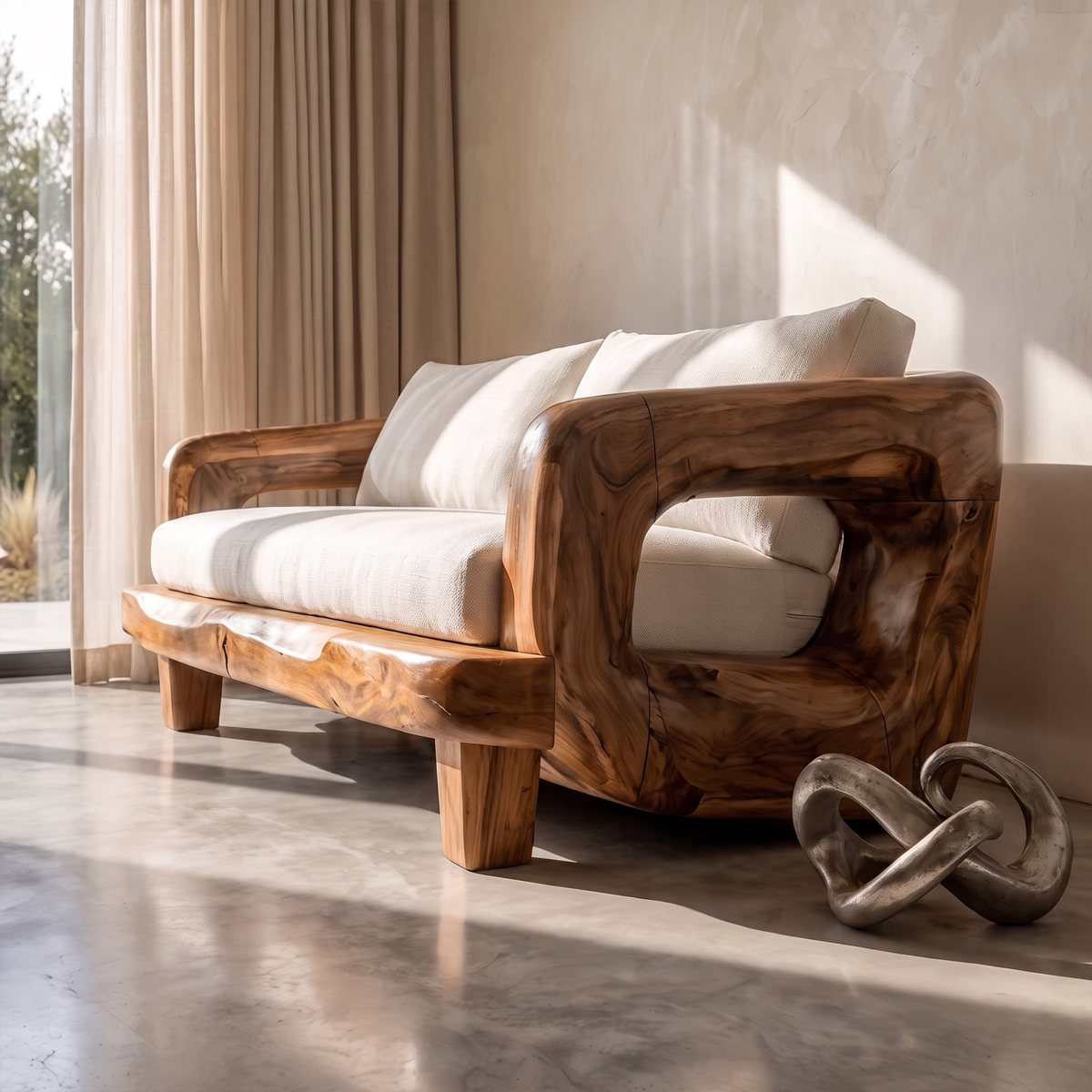 Rustic Sculptural Frame Sofa For Living Room And Lounge Area