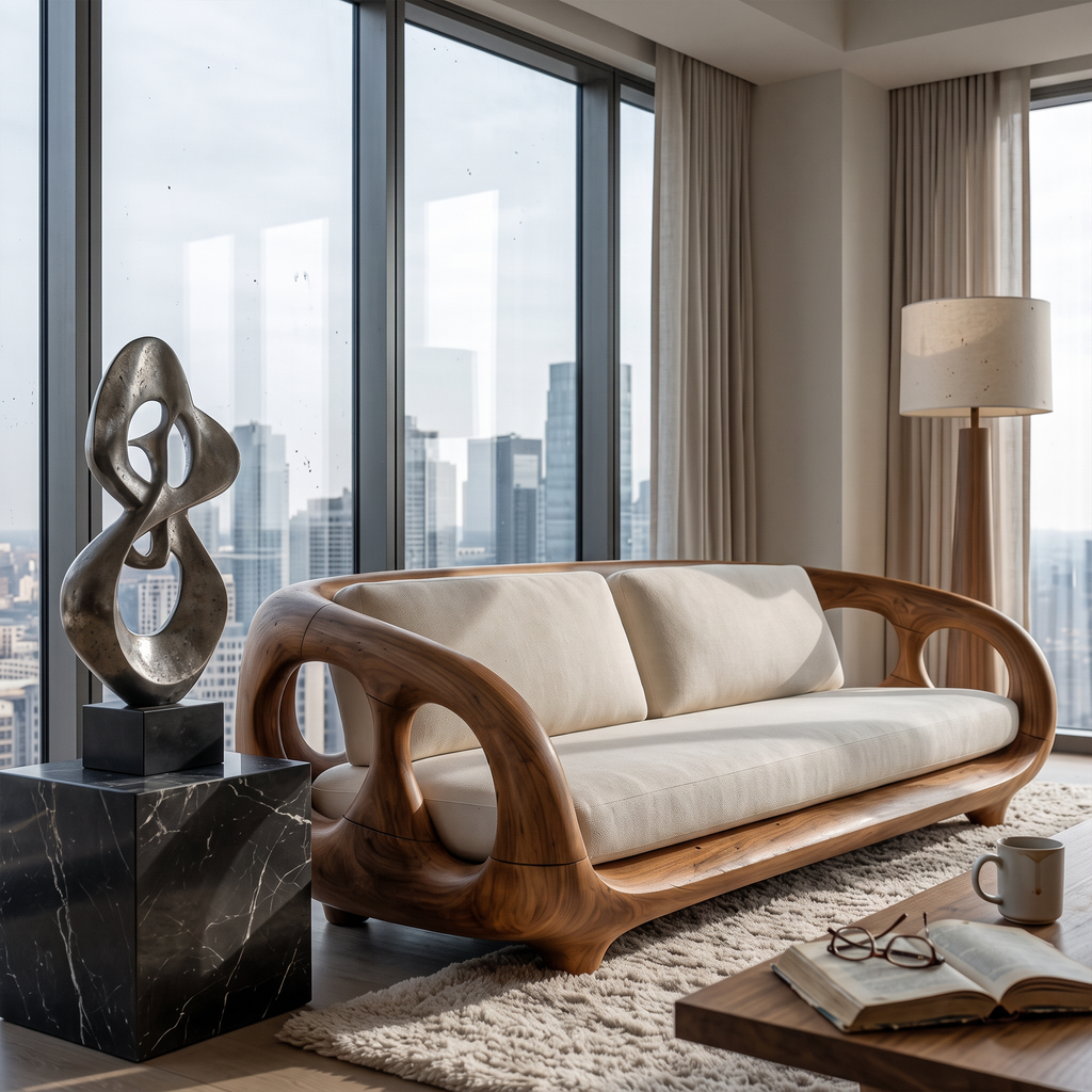Modern Sculptural Sofa For Living Room And Sunroom