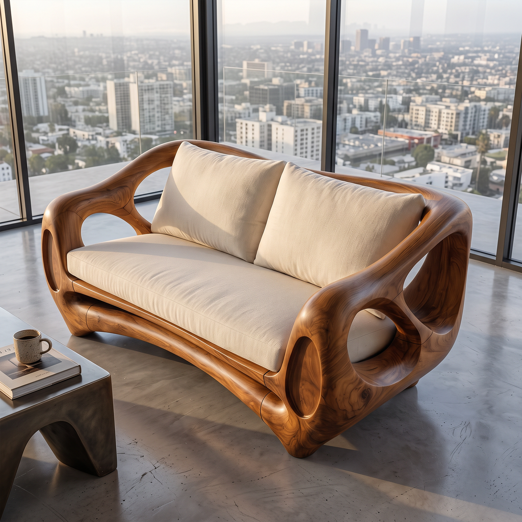 Scandinavian Curved Sofa For Living Room And Sunroom