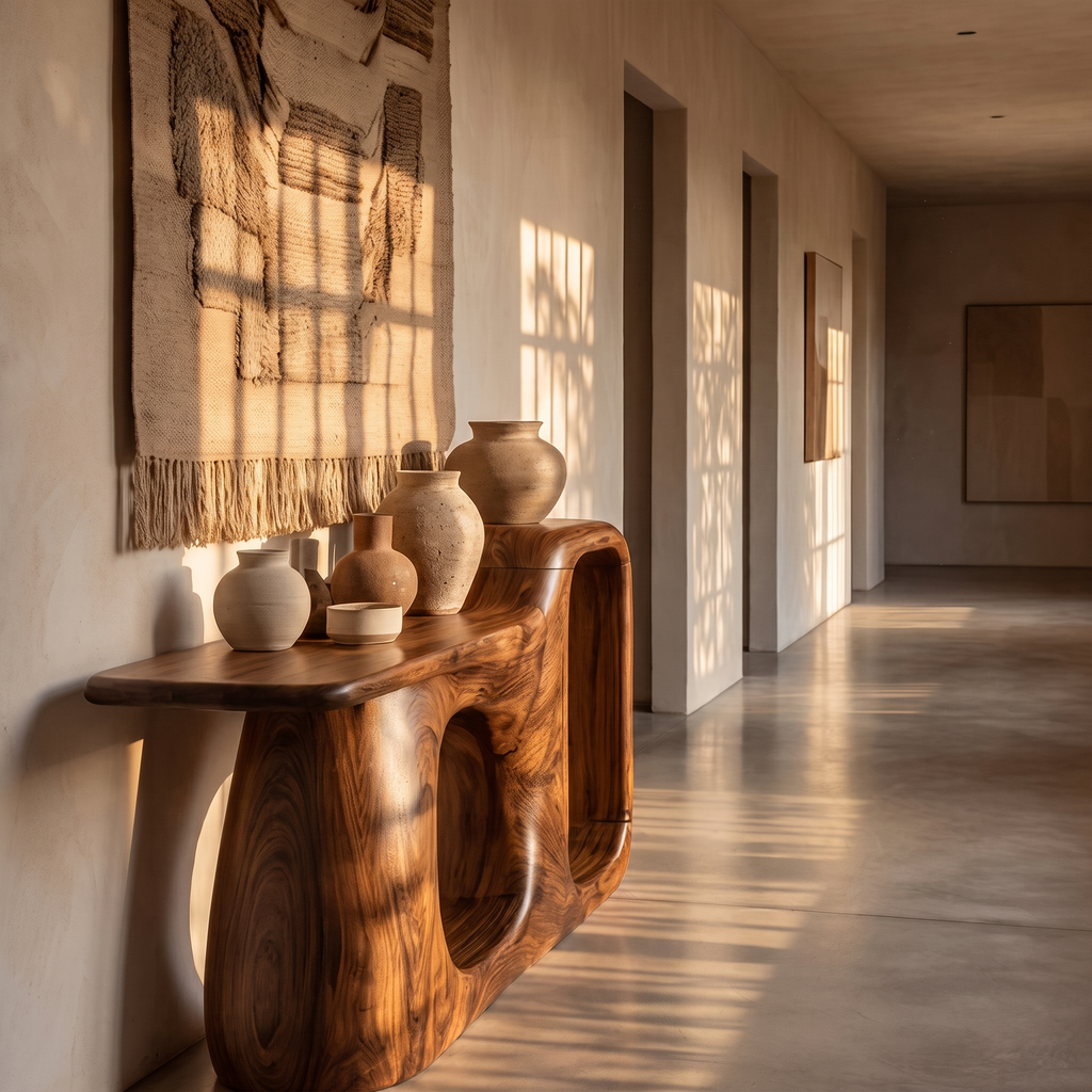 Organic Console Table With Sculptural Open Frame For Entryway