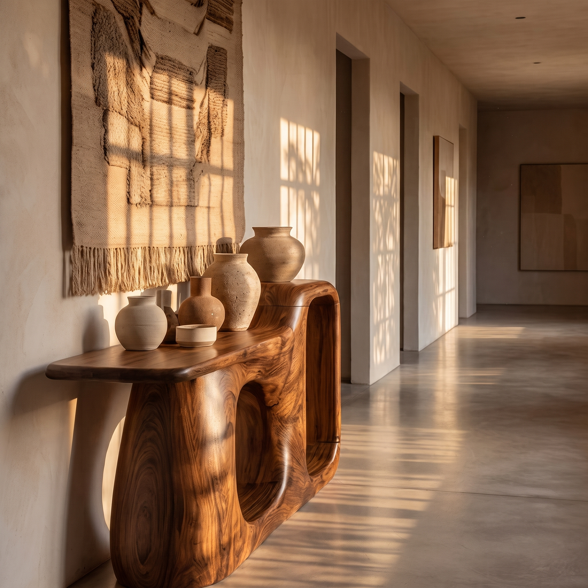Organic Console Table With Sculptural Open Frame For Entryway