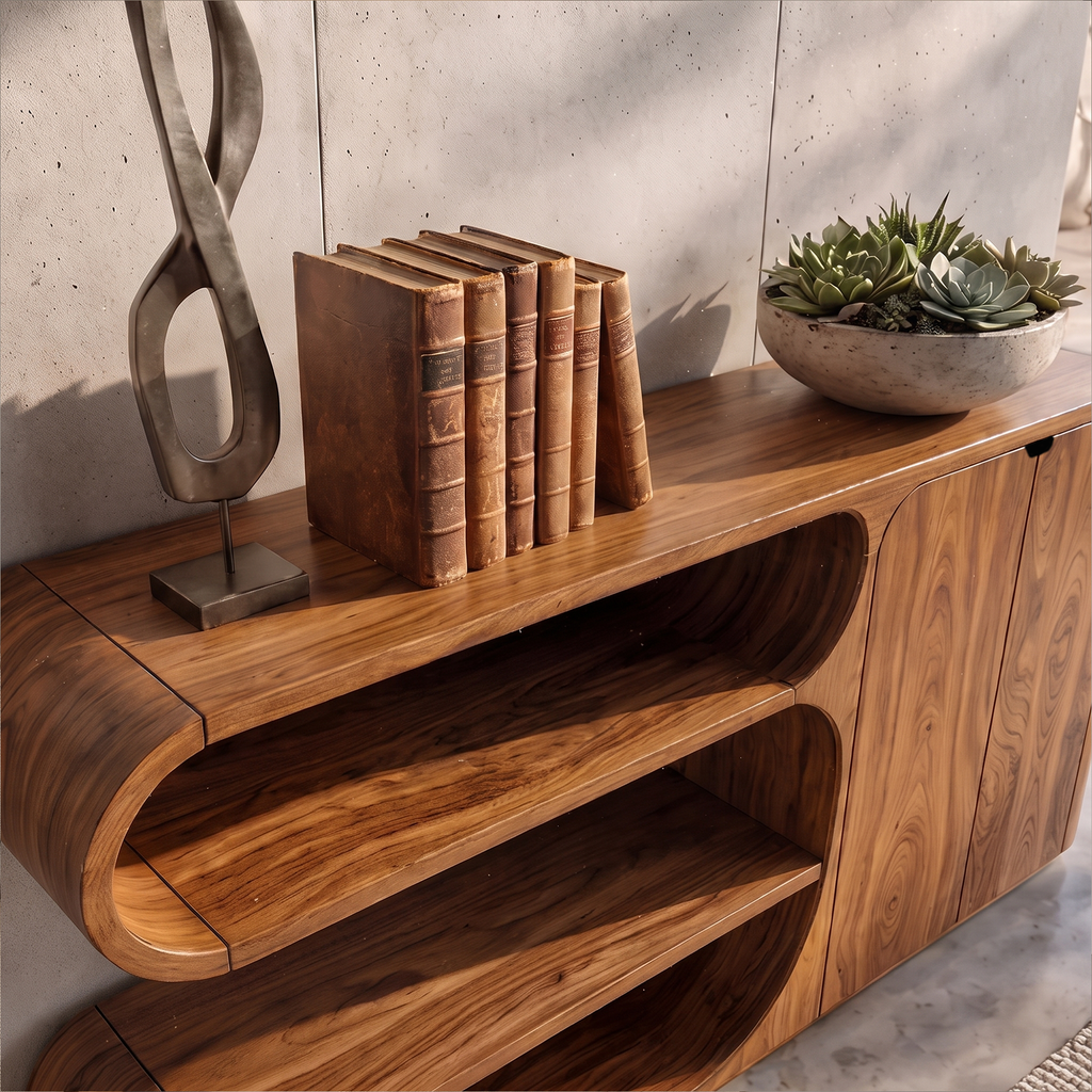 Modern Sideboard With Rounded Display Compartments For Living Room