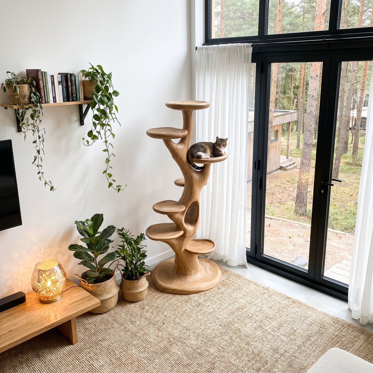 Sculptural Cat Tree With Multi Level Platforms For Indoor Cats