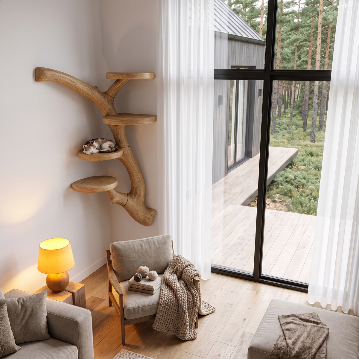 Modern Wall Mounted Cat Tree With Branch Inspired Platforms For Indoor Cats
