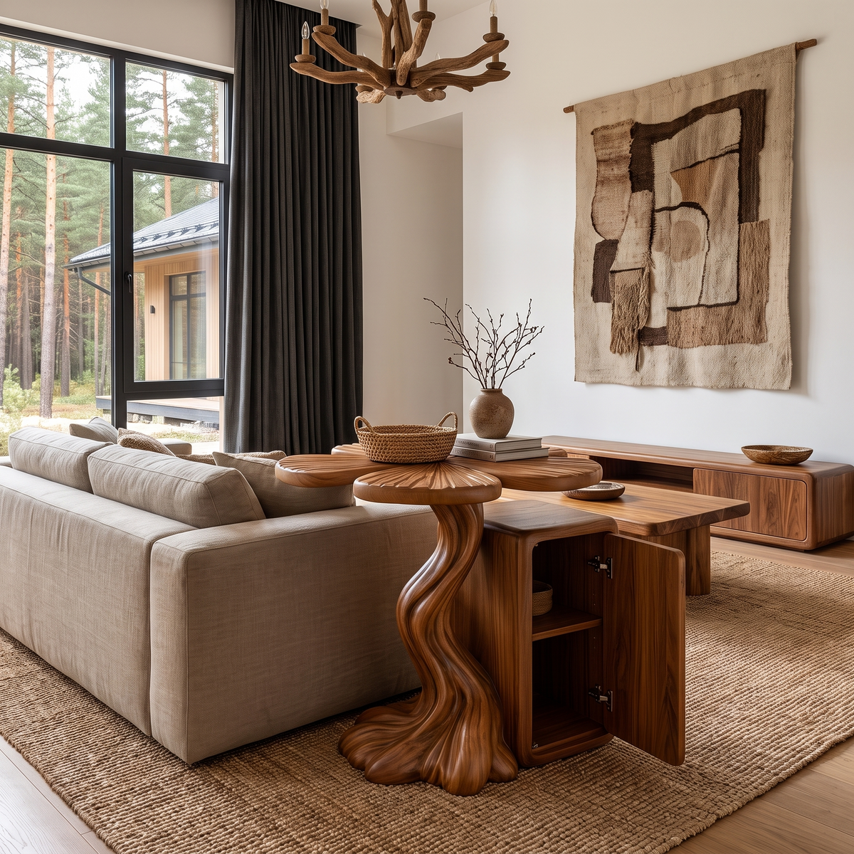 Modern Side Table With Tree Inspired Base For Living Room