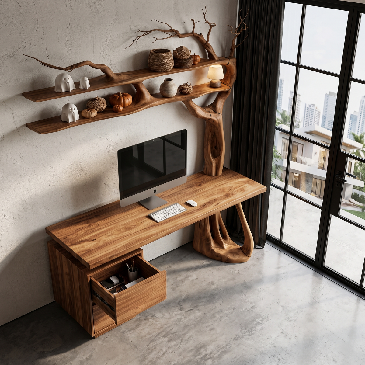 Natural Halloween Tree Desk With Spooky Branch Bookshelf For Bedroom