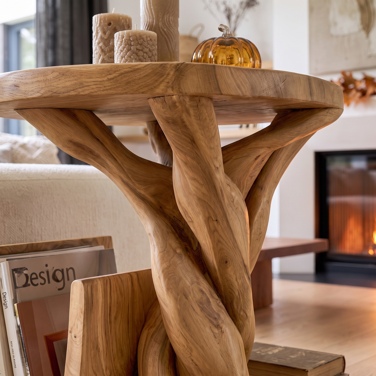 Organic Beside Table Halloween Inspired With Branch Base For Living Room