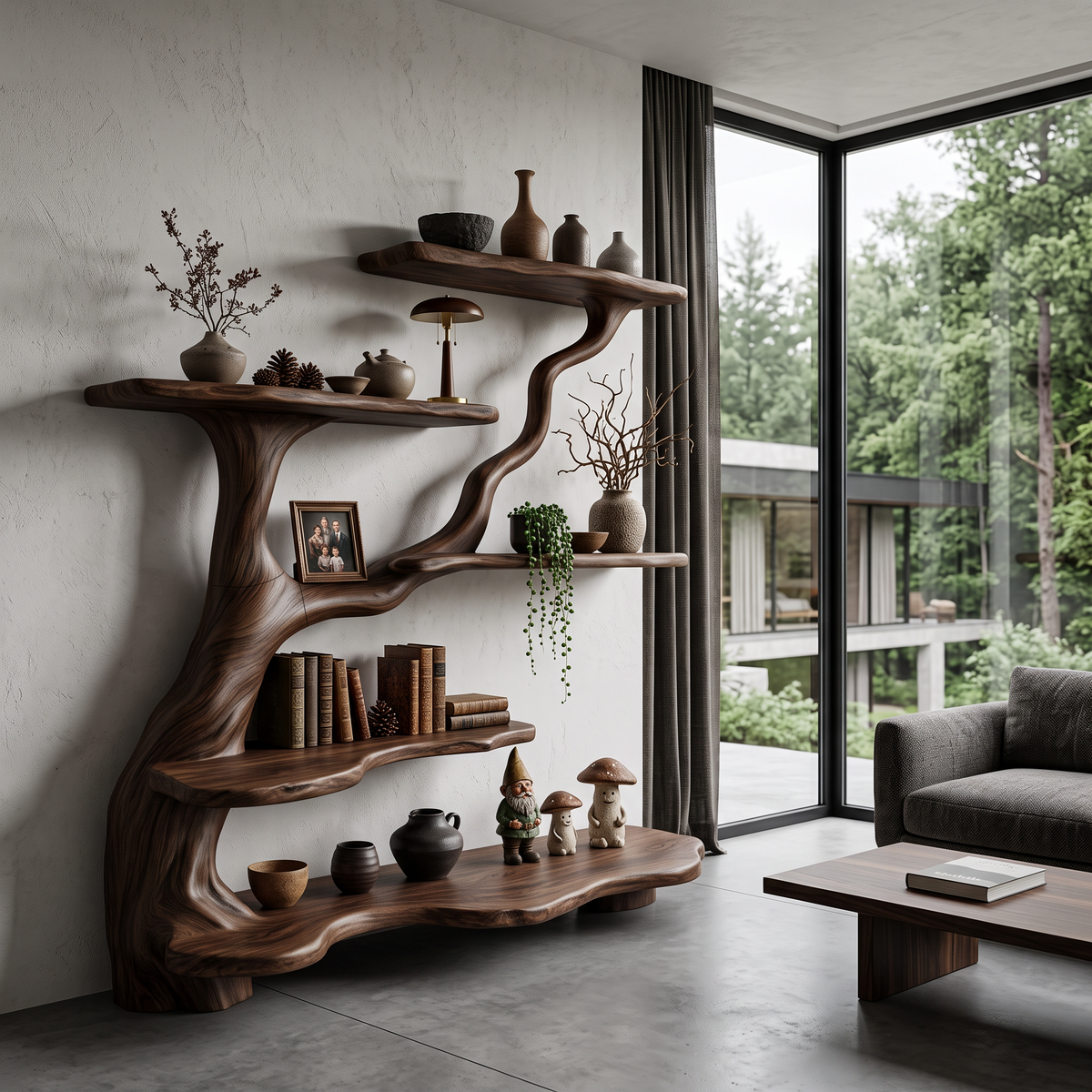 Organic Tree Bookshelf With Flowing Branch Design For Living Room