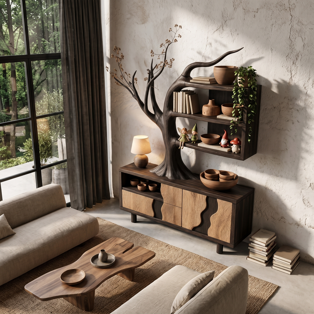 Modern Cabinet With Integrated Tree Branch Design For Living Room
