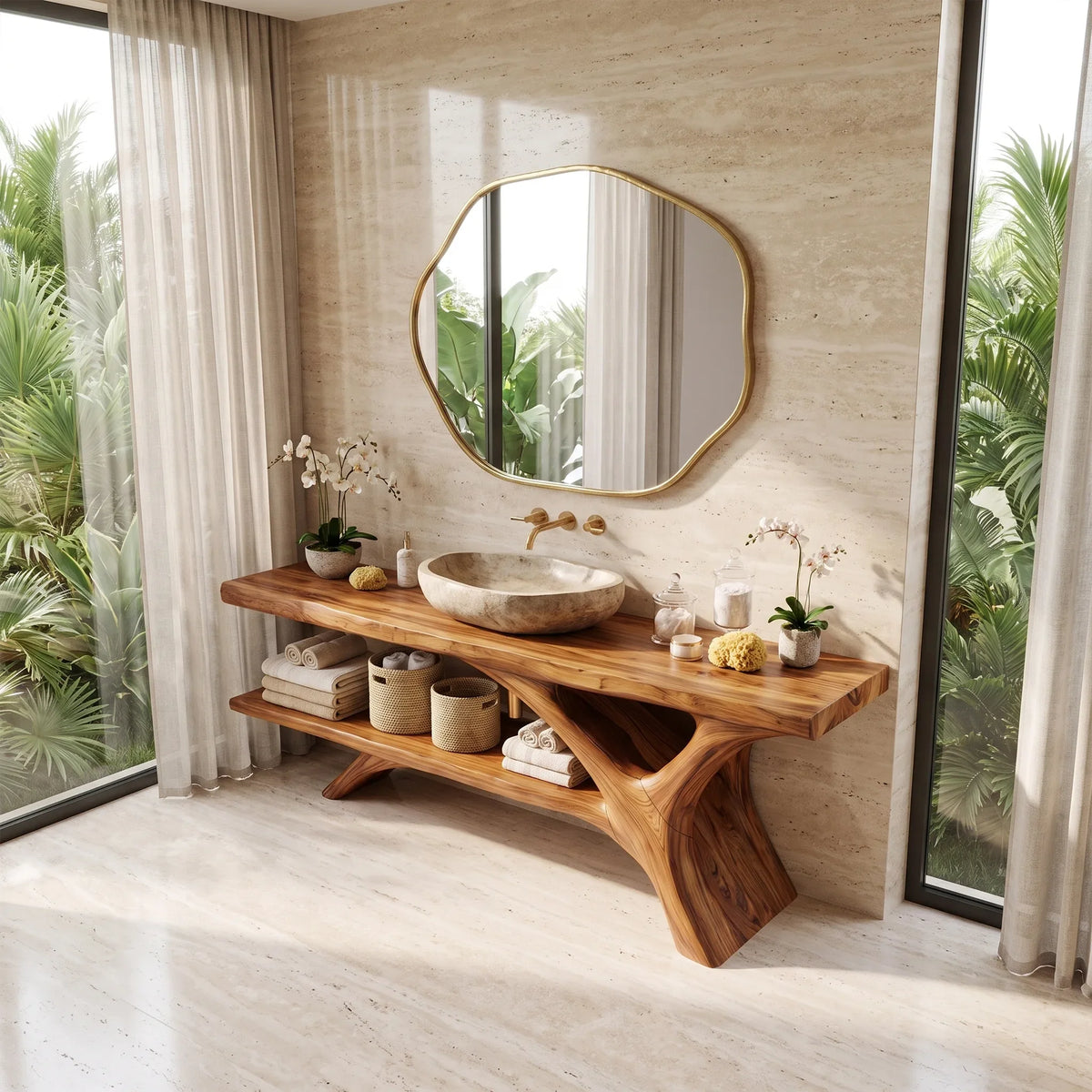 Organic Modern Bathroom Vanity Bathroom Vanity With Sink Open Shelf Design For Spa Bathroom