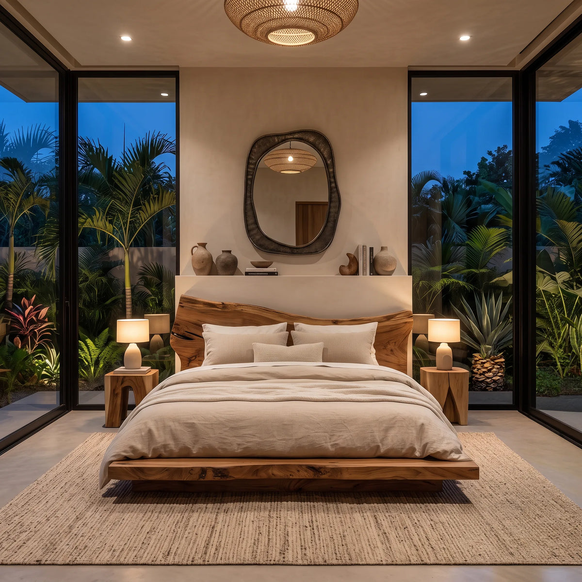 Modern Bed Frame Organic Sculptural Headboard For Contemporary Bedroom