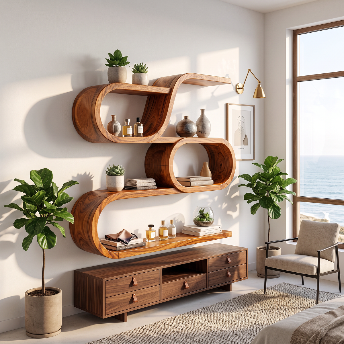 Modern Organic Wall Mounted Display Shelves For Entryway
