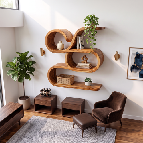 Coastal Wooden Floating Storage Shelves For Bathroom