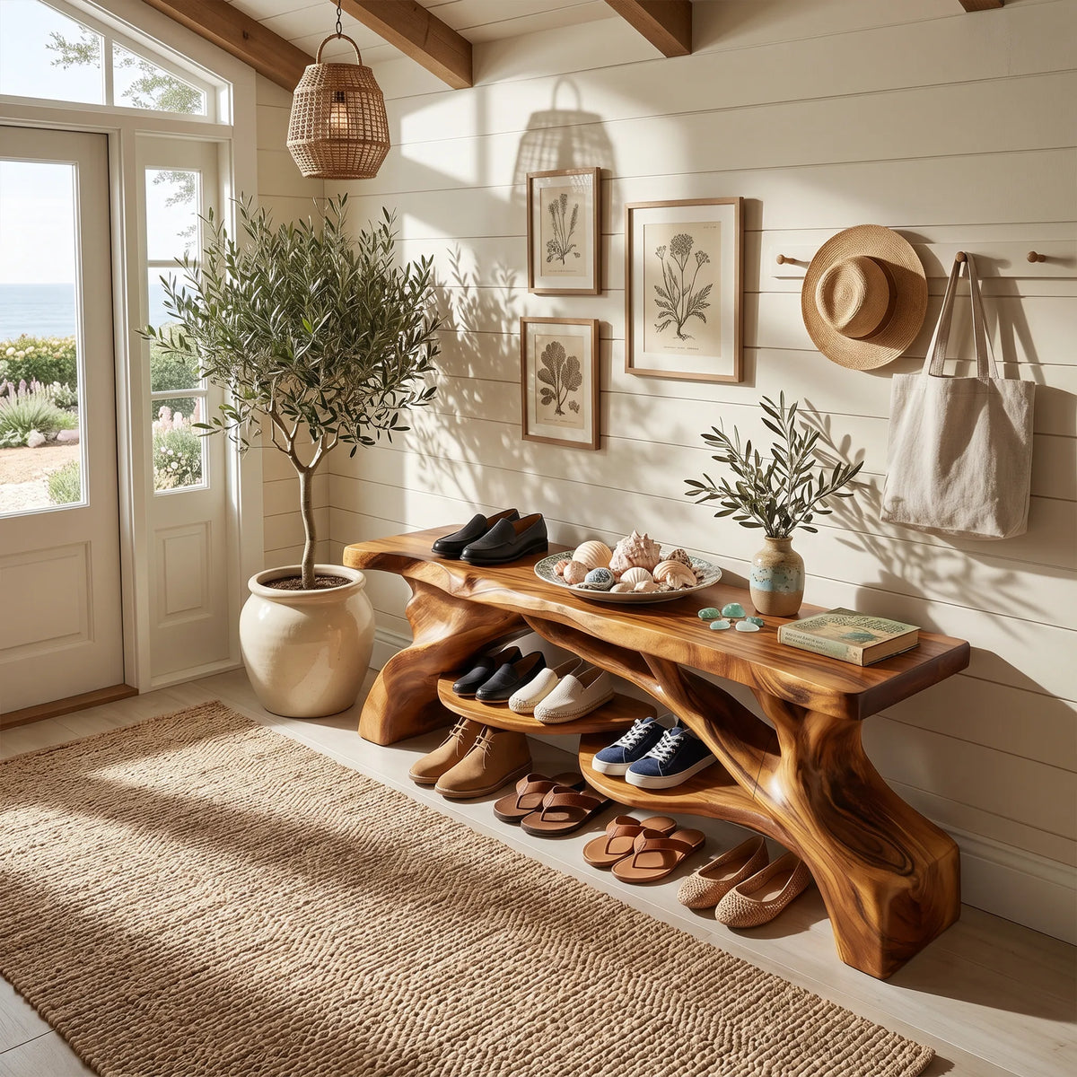 Industrial Shoe Bench Storage For Loft Entryway Hallway Placement