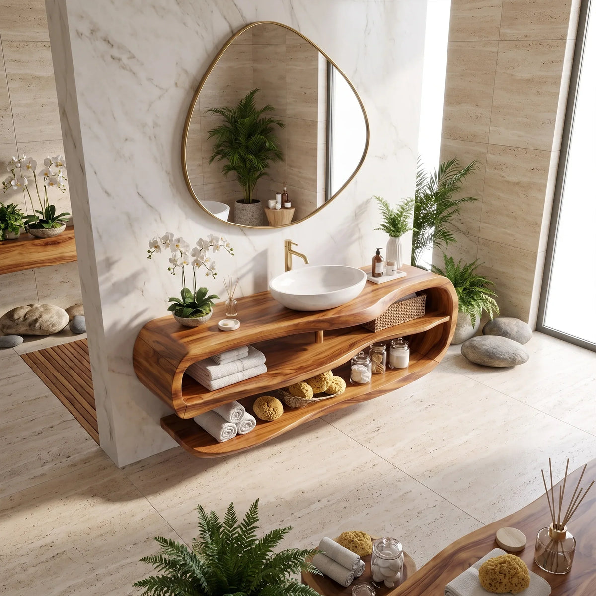Peaceful Floating Bathroom Vanity Bathroom Vanity With Sink Modern Bathroom Vanity Long Double Shelf For Spa Bathroom