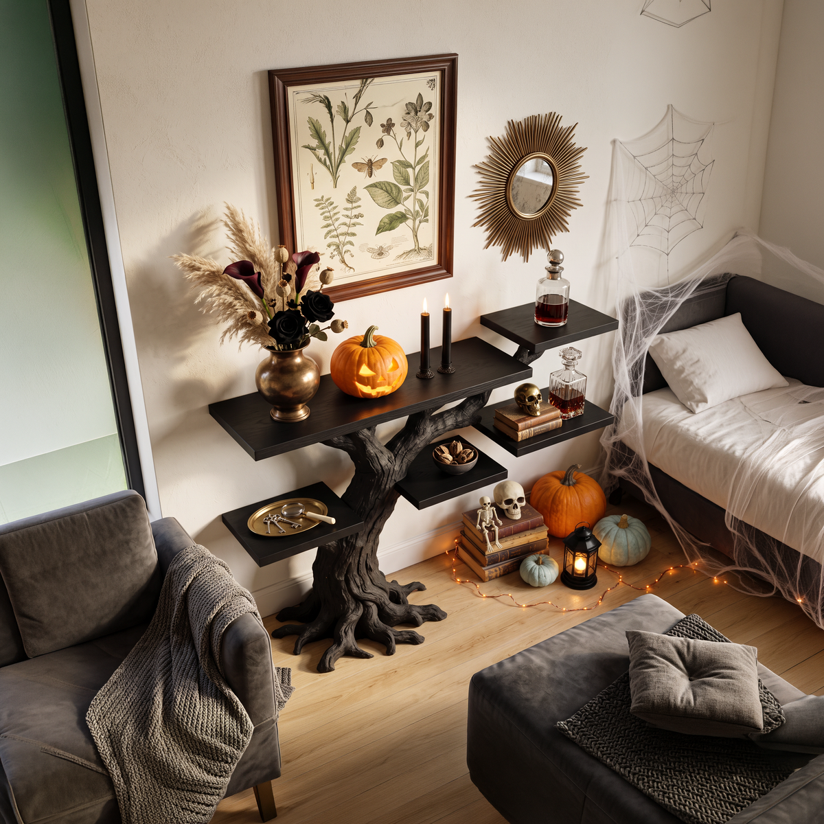 Minimalist Twisted Tree Accent Table For Witchy Halloween Vibes