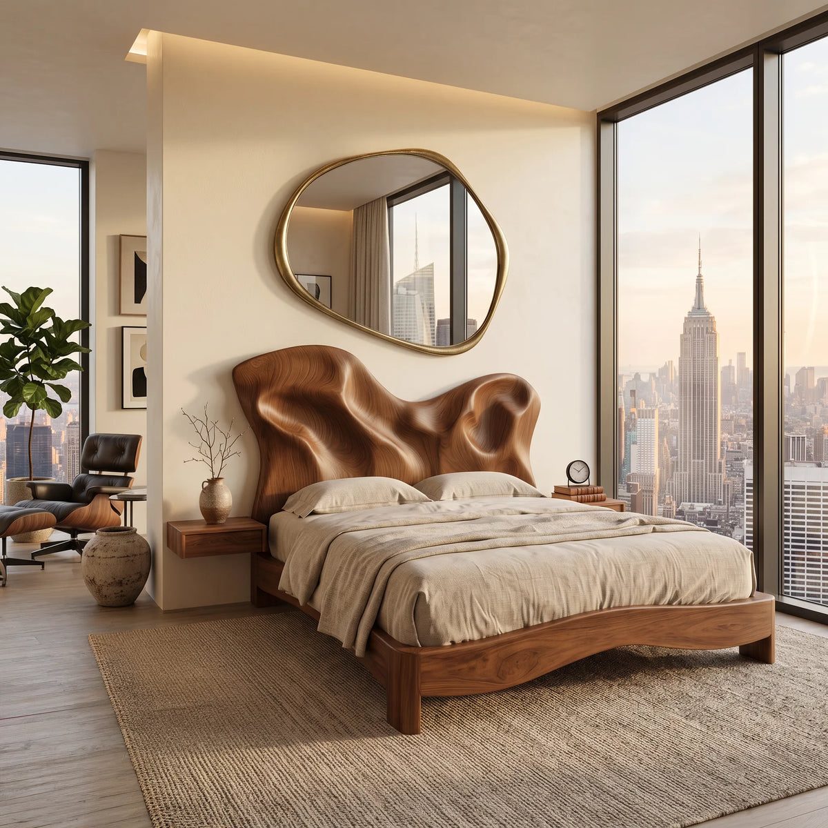 Modern Bed Frame Relief Carved Headboard For Luxury Master Bedroom