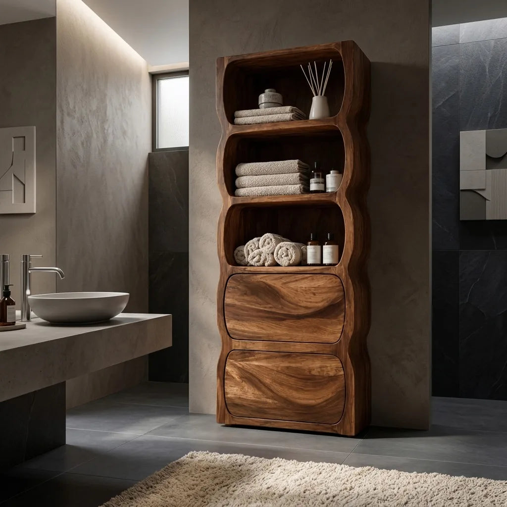 Sculptural Wavy Bathroom Cabinet With Storage Drawers For Bathroom