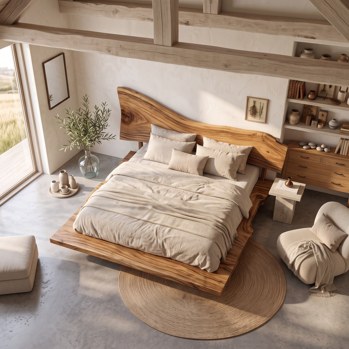 Sculptural Live Edge Bed Frame And Headboard For Master Bedroom
