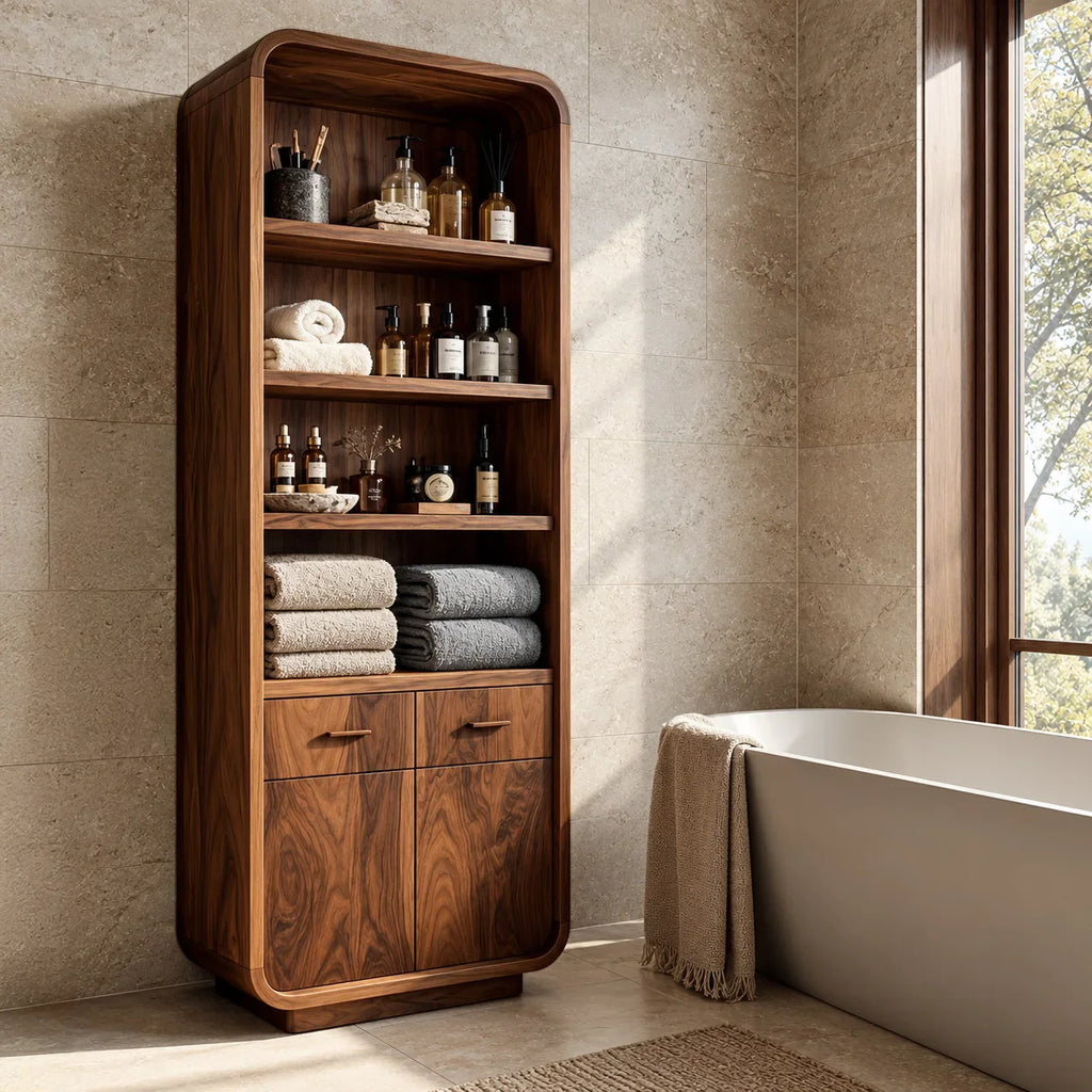 Contemporary Tall Bathroom Cabinet With Open Shelves For Bathroom